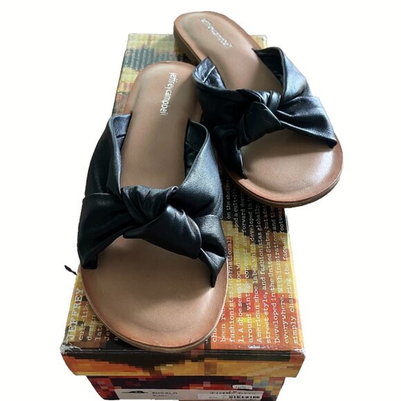 Jeffrey Campbell Zocalo Black Leather Slide Sandals Womens 7/38 Flat Bow Slip On - Picture 1 of 5